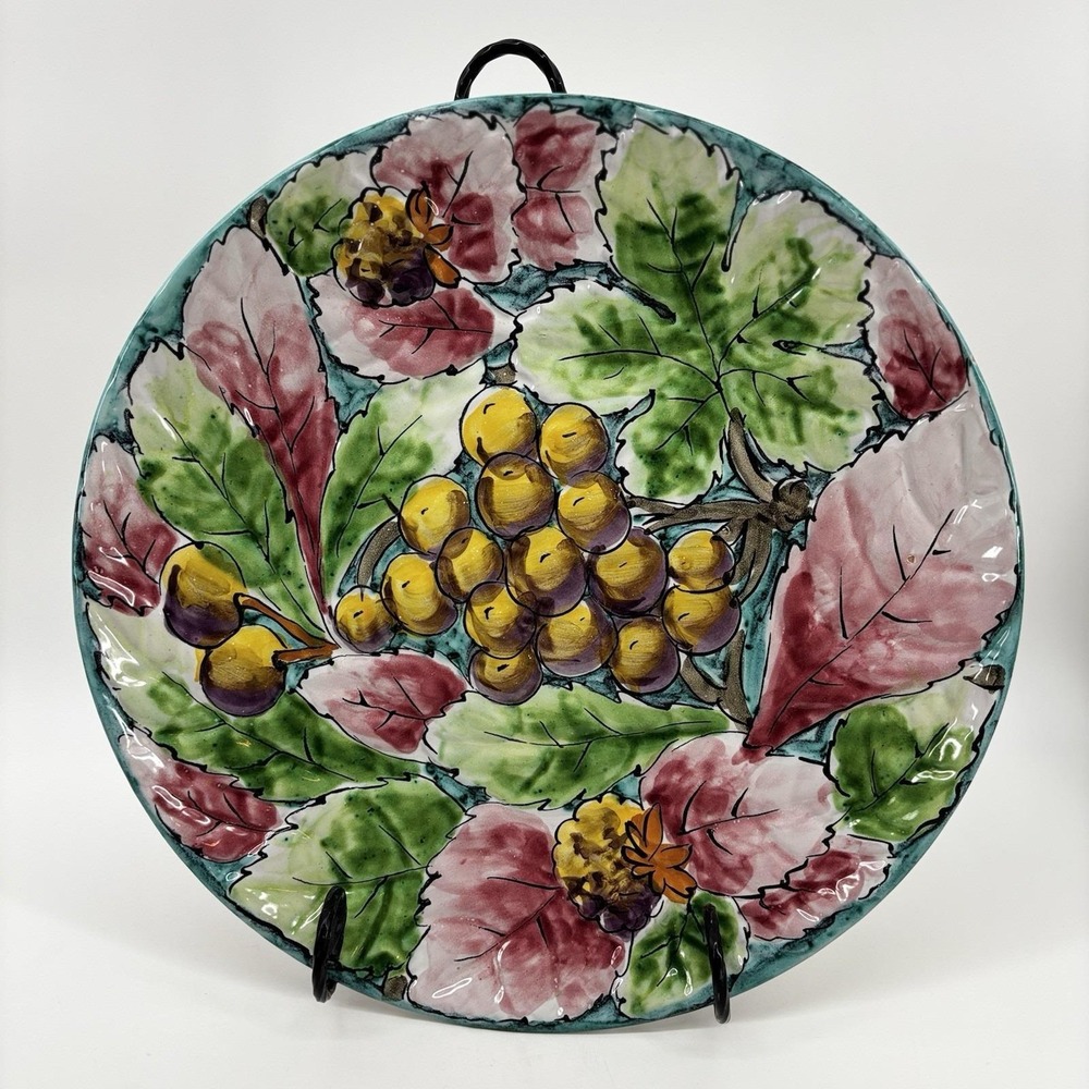 Vtg. Italy Plate Hand Painted Fruit Majolica Style Table Decor Numbered 12in